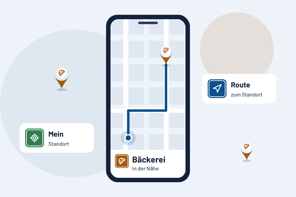 Bäckerei in der Nähe: Route zur nächsten Adresse auf dem Handy