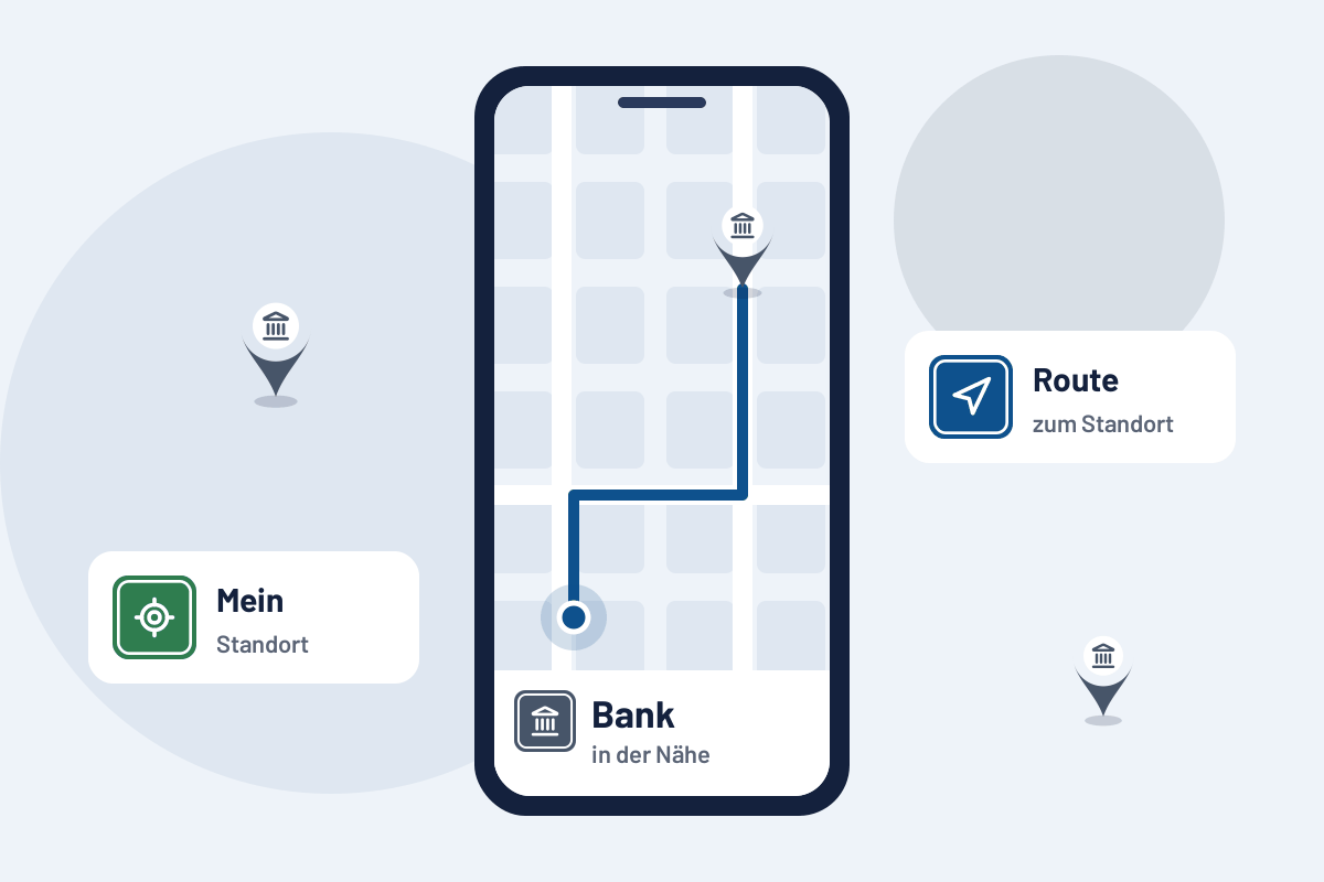 Bank in der Nähe: Route zur nächsten Adresse auf dem Handy
