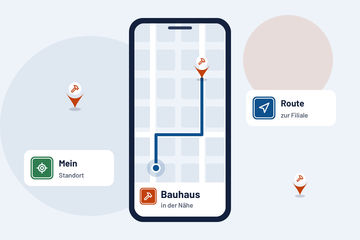Bauhaus in der Nähe: Route zur nächsten Filiale auf dem Handy