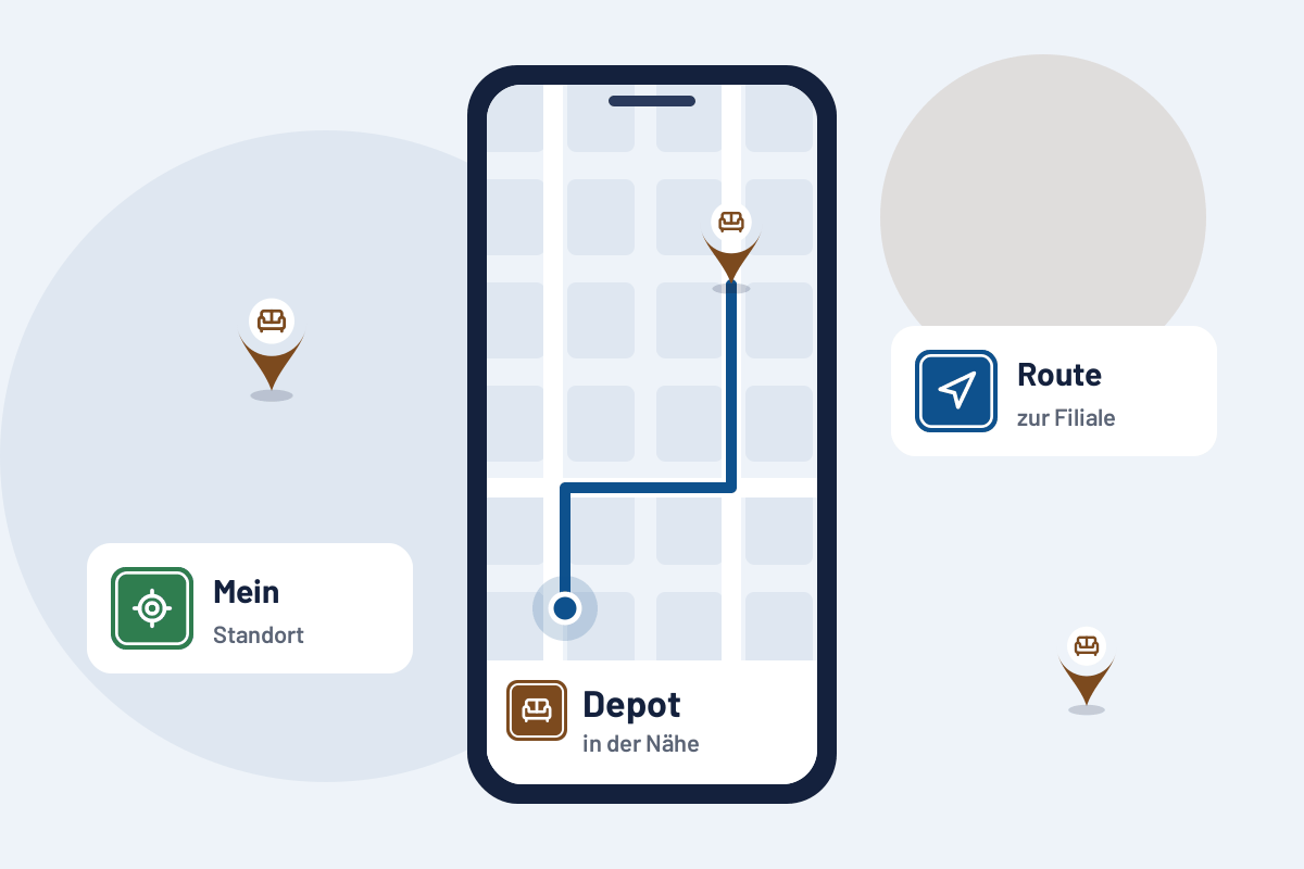 Depot in der Nähe: Route zur nächsten Filiale auf dem Handy