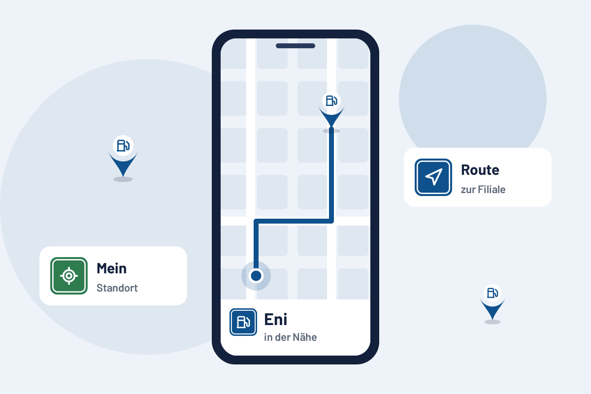 Eni in der Nähe: Route zur nächsten Filiale auf dem Handy