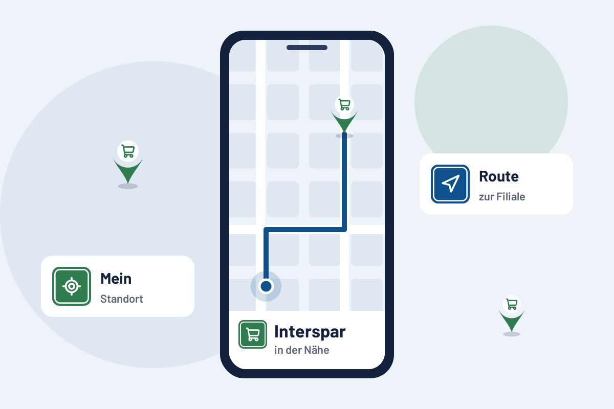 Interspar in der Nähe: Route zur nächsten Filiale auf dem Handy