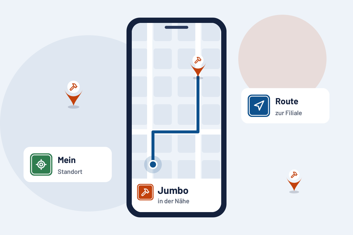 Jumbo in der Nähe: Route zur nächsten Filiale auf dem Handy