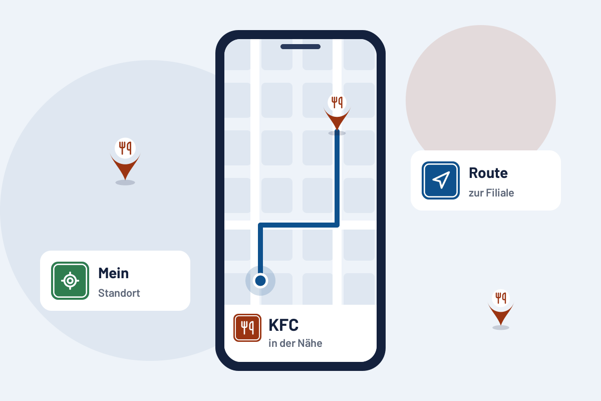 KFC in der Nähe: Route zur nächsten Filiale auf dem Handy