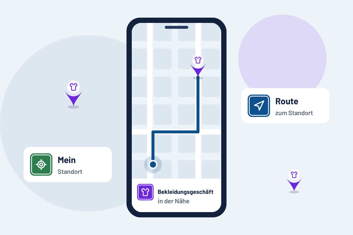 Bekleidungsgeschäft in der Nähe: Route zur nächsten Adresse auf dem Handy