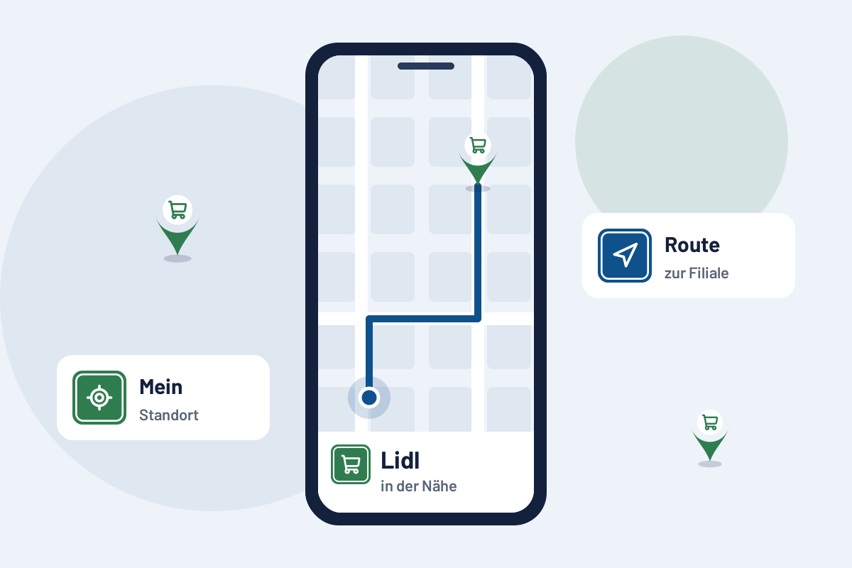 Lidl in der Nähe: Route zur nächsten Filiale auf dem Handy