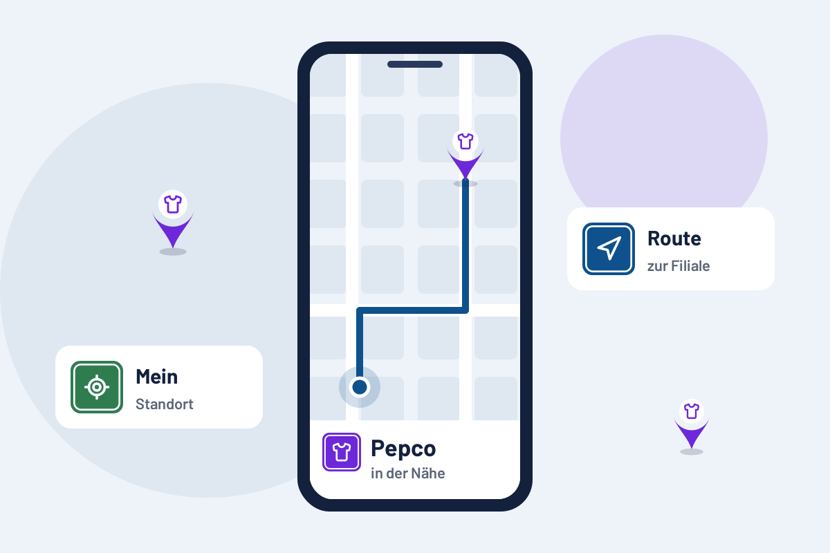 Pepco in der Nähe: Route zur nächsten Filiale auf dem Handy