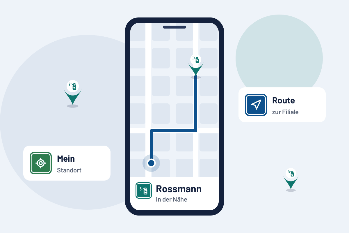 Rossmann in der Nähe: Route zur nächsten Filiale auf dem Handy