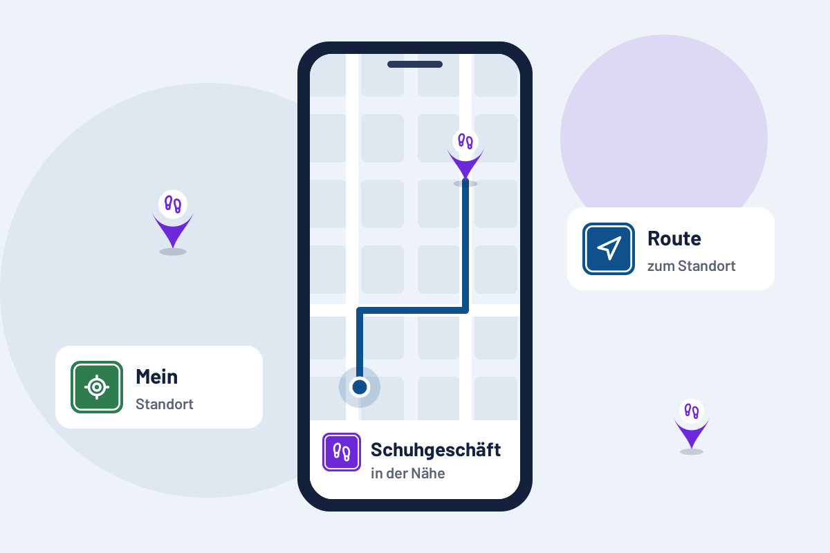 Schuhgeschäft in der Nähe: Route zur nächsten Adresse auf dem Handy
