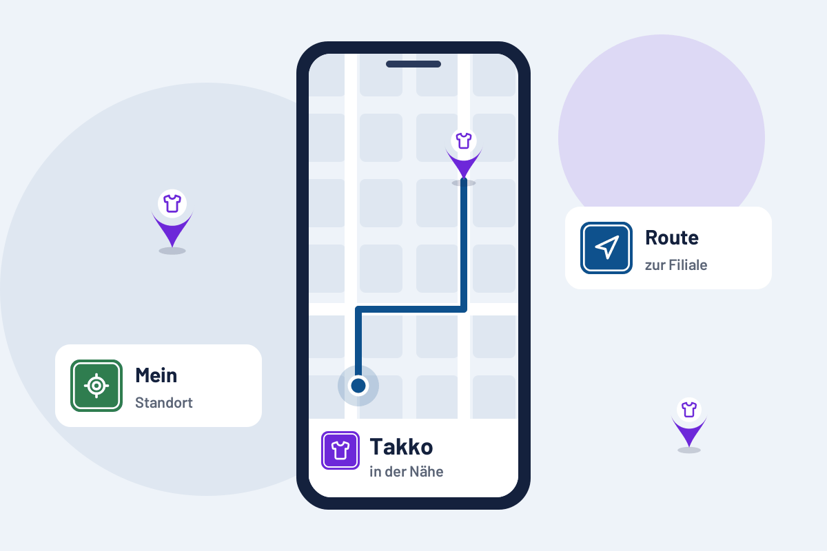 Takko in der Nähe: Route zur nächsten Filiale auf dem Handy