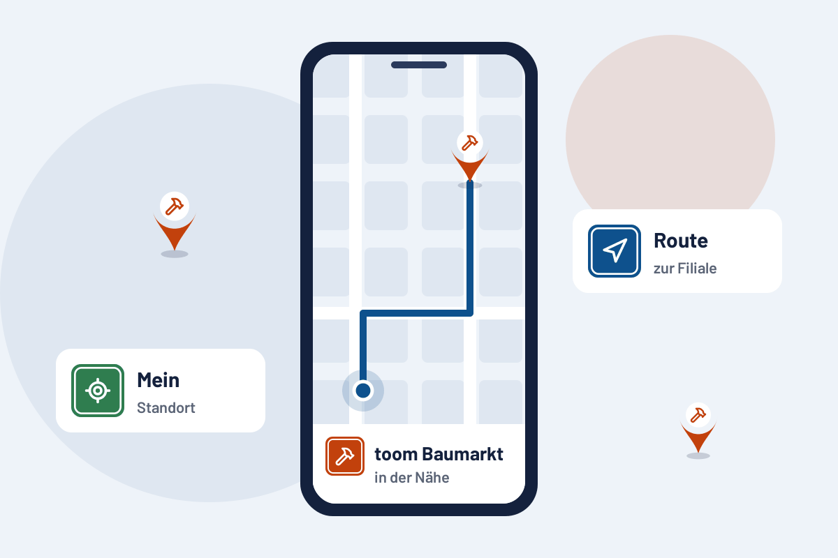 toom Baumarkt in der Nähe: Route zur nächsten Filiale auf dem Handy