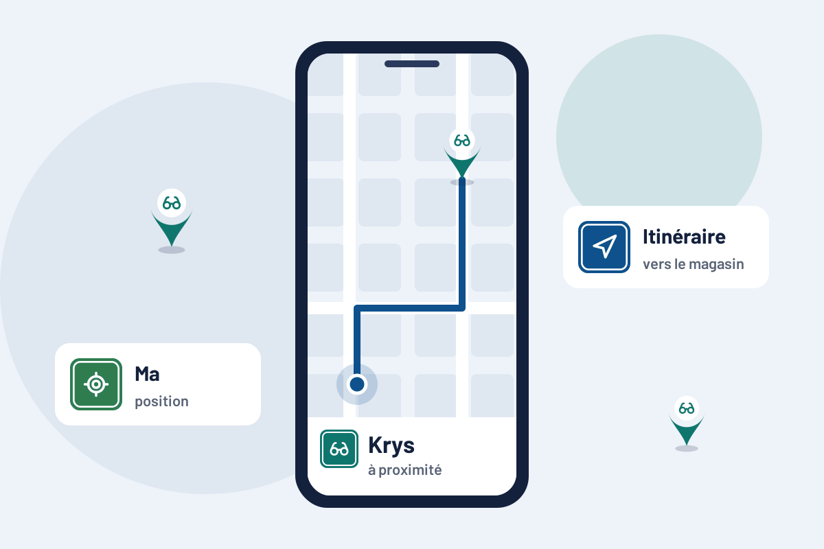 Krys à proximité : itinéraire vers le magasin Krys le plus proche sur mobile