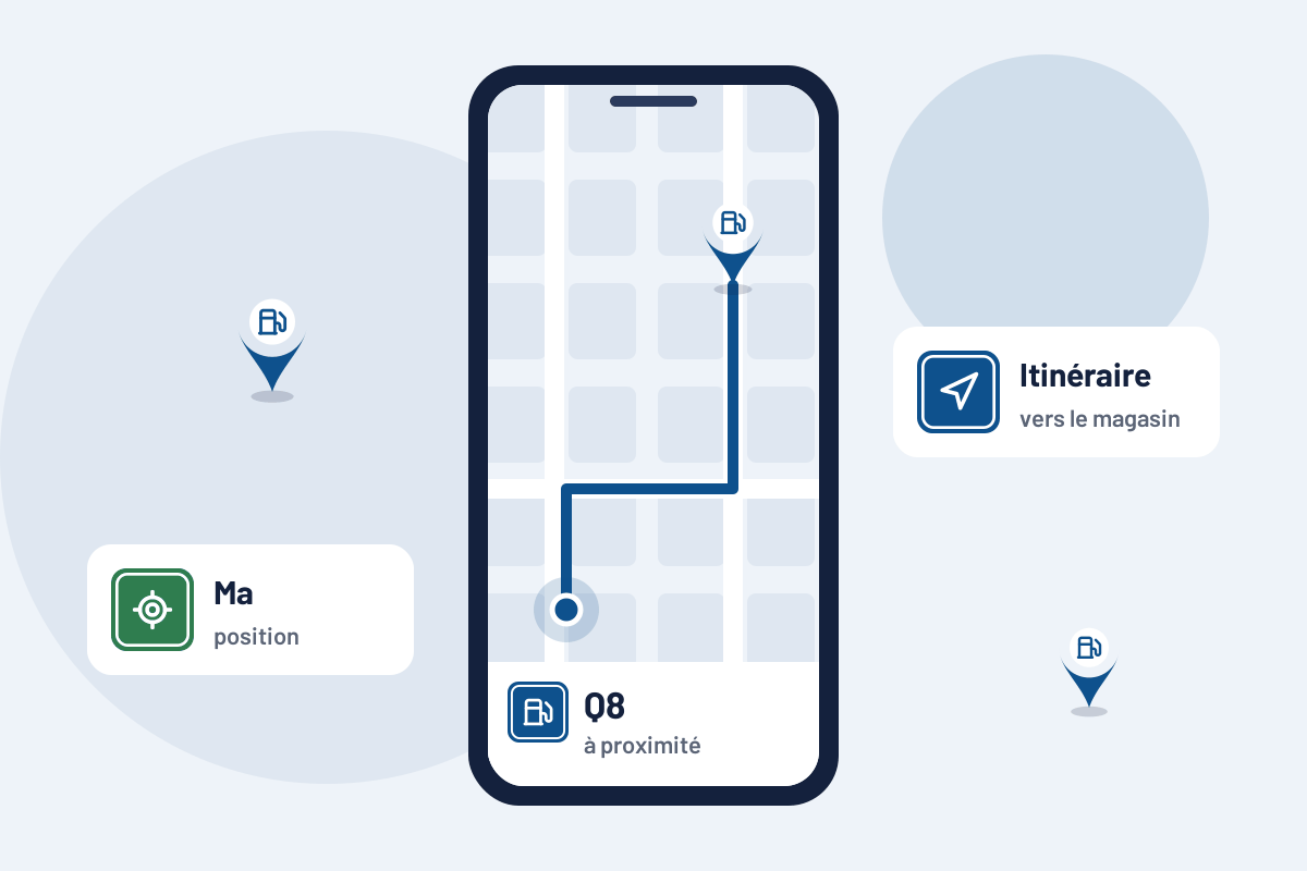 Q8 à proximité : itinéraire vers la station Q8 la plus proche sur mobile