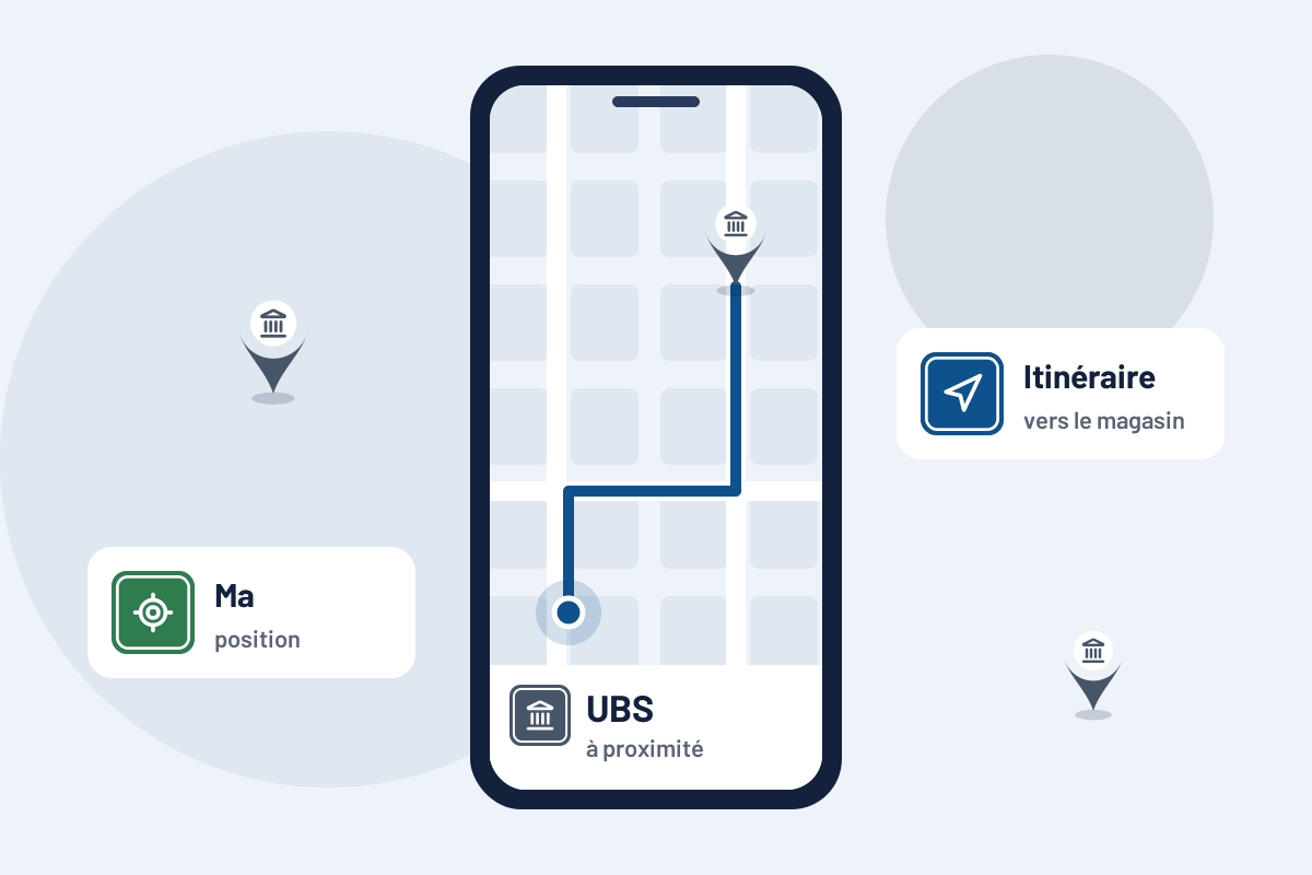 UBS à proximité : itinéraire vers l'agence UBS la plus proche sur mobile