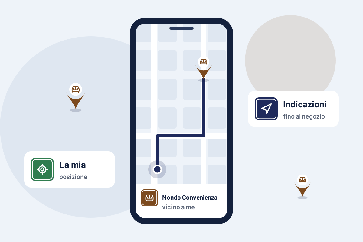 Mondo Convenienza vicino a me: indicazioni per il Mondo Convenienza più vicino sul telefono