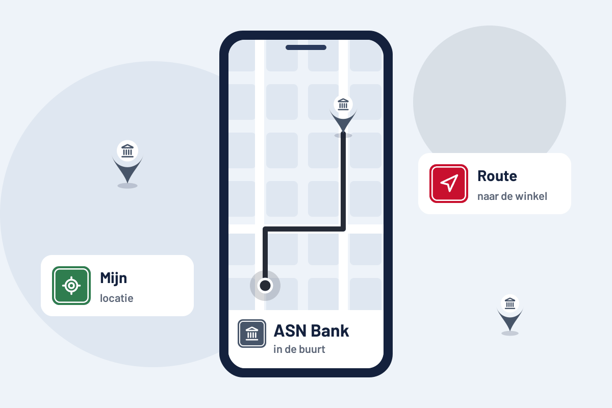 ASN Bank in de buurt: route naar het dichtstbijzijnde ASN Bank-kantoor op uw telefoon