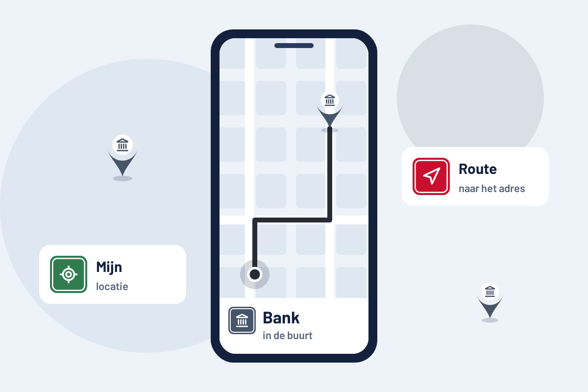 Bank in de buurt: route naar de dichtstbijzijnde bank op uw telefoon