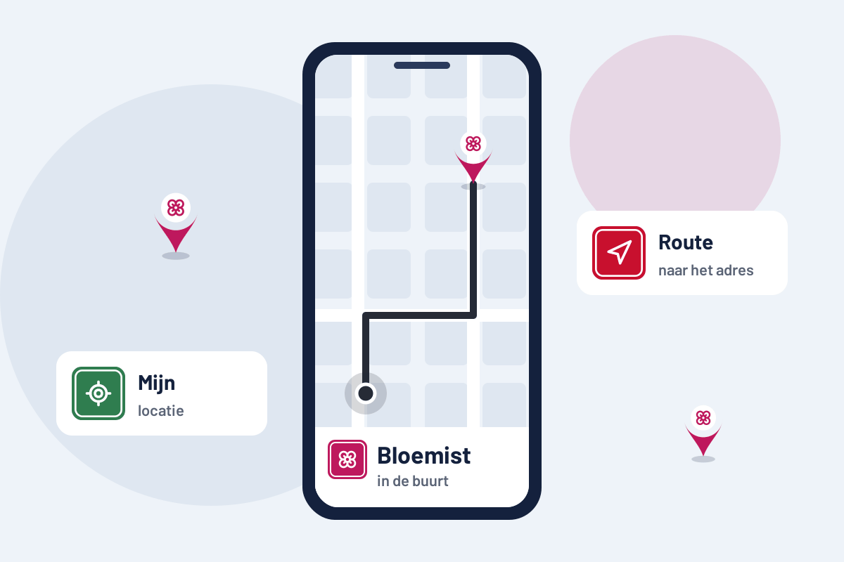 Bloemist in de buurt: route naar de dichtstbijzijnde bloemist op uw telefoon