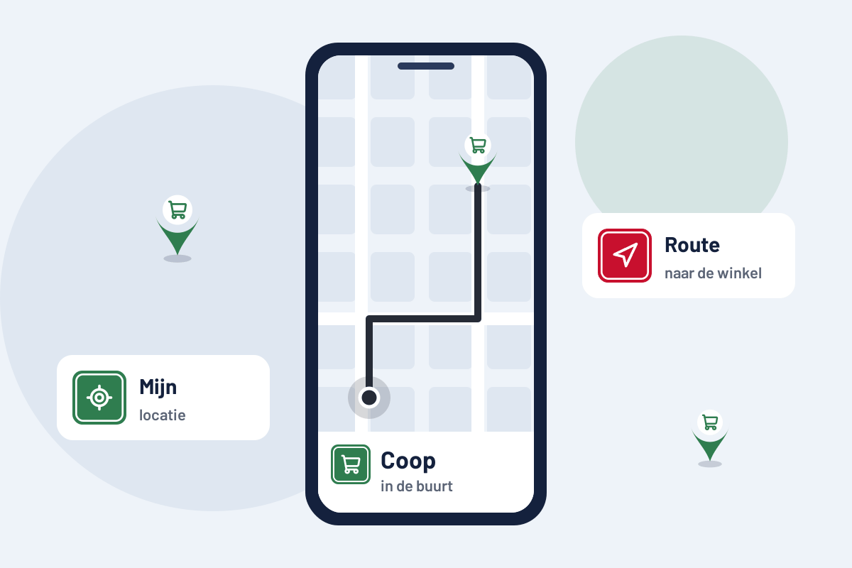 Coop in de buurt: route naar de dichtstbijzijnde Coop op uw telefoon