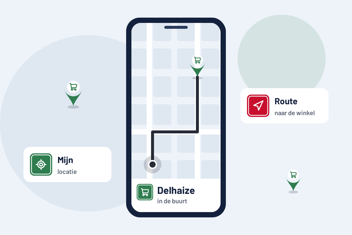 Delhaize in de buurt: route naar de dichtstbijzijnde Delhaize op uw telefoon