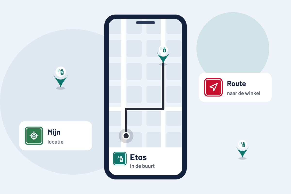 Etos in de buurt: route naar de dichtstbijzijnde Etos op uw telefoon