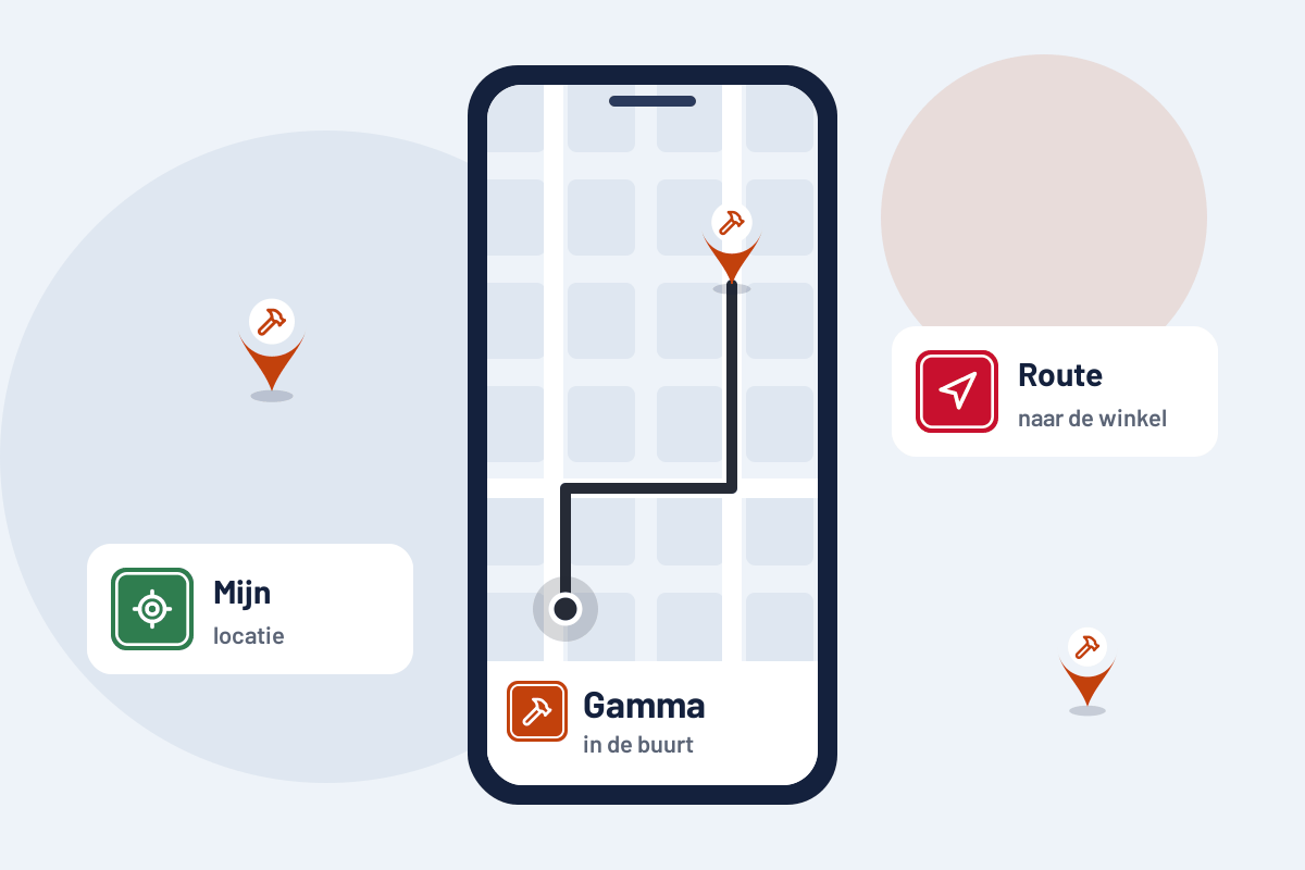 Gamma in de buurt: route naar de dichtstbijzijnde Gamma op uw telefoon