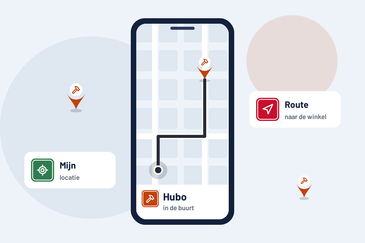 Hubo in de buurt: route naar de dichtstbijzijnde Hubo op uw telefoon