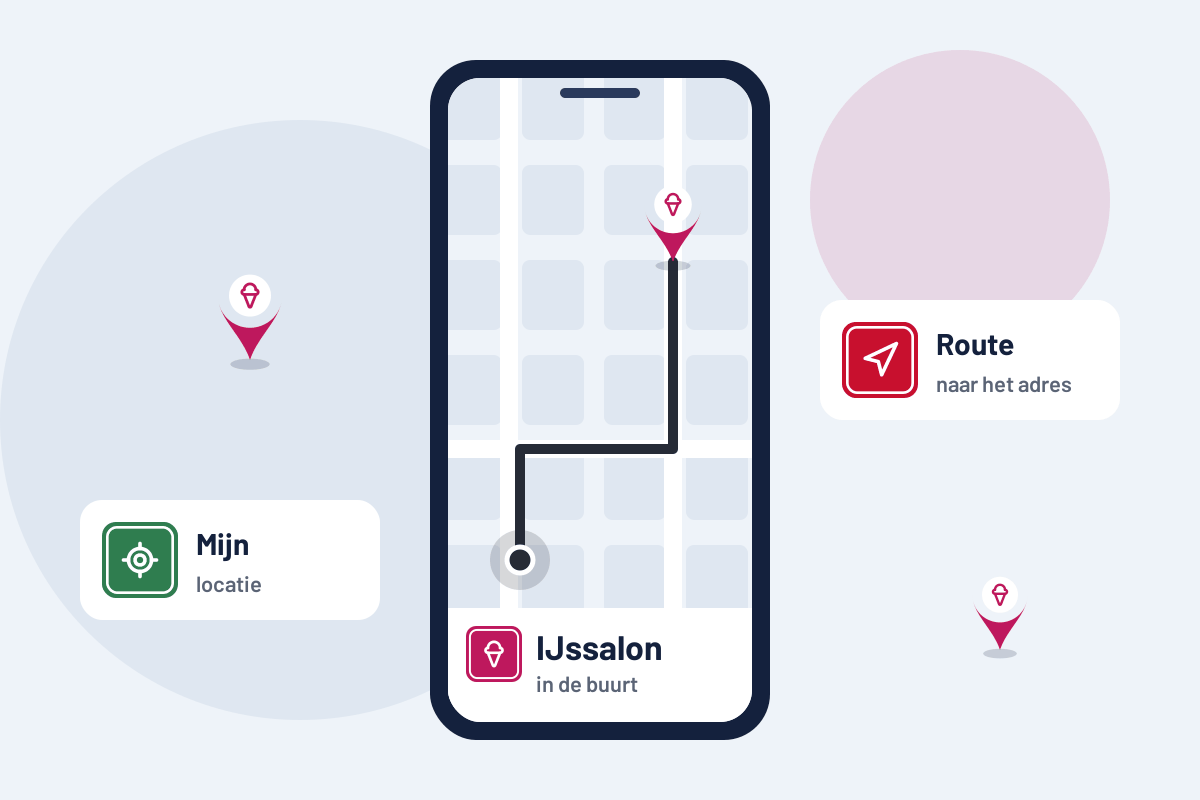 IJssalon in de buurt: route naar de dichtstbijzijnde ijssalon op uw telefoon