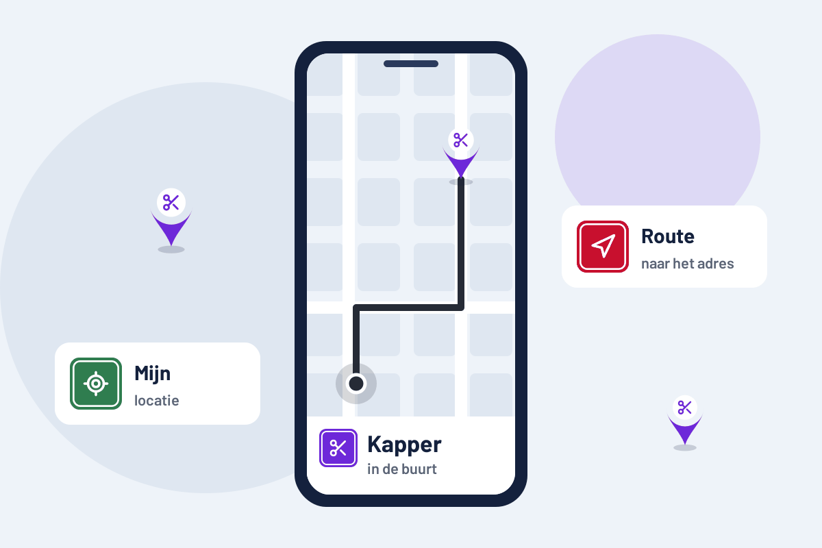 Kapper in de buurt: route naar de dichtstbijzijnde kapper op uw telefoon