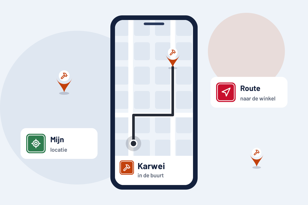 Karwei in de buurt: route naar de dichtstbijzijnde Karwei op uw telefoon