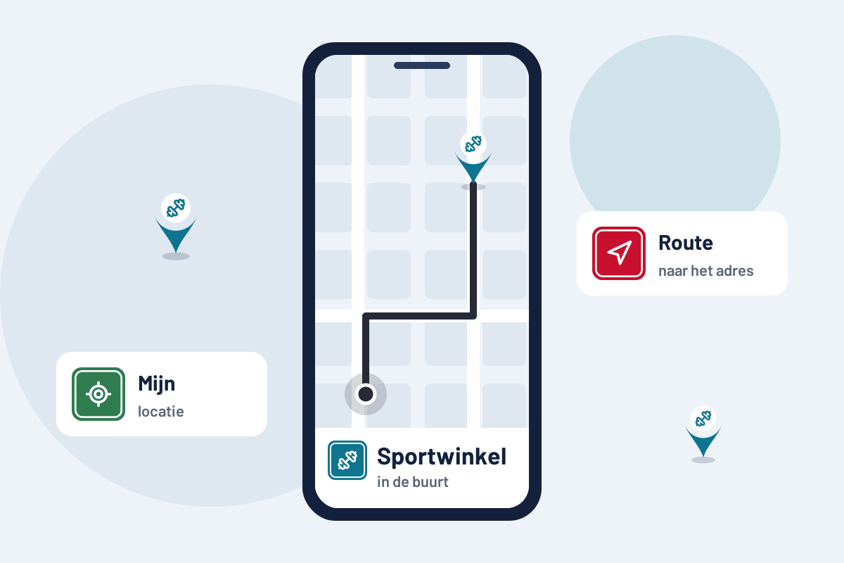 Sportwinkel in de buurt: route naar de dichtstbijzijnde sportwinkel op uw telefoon