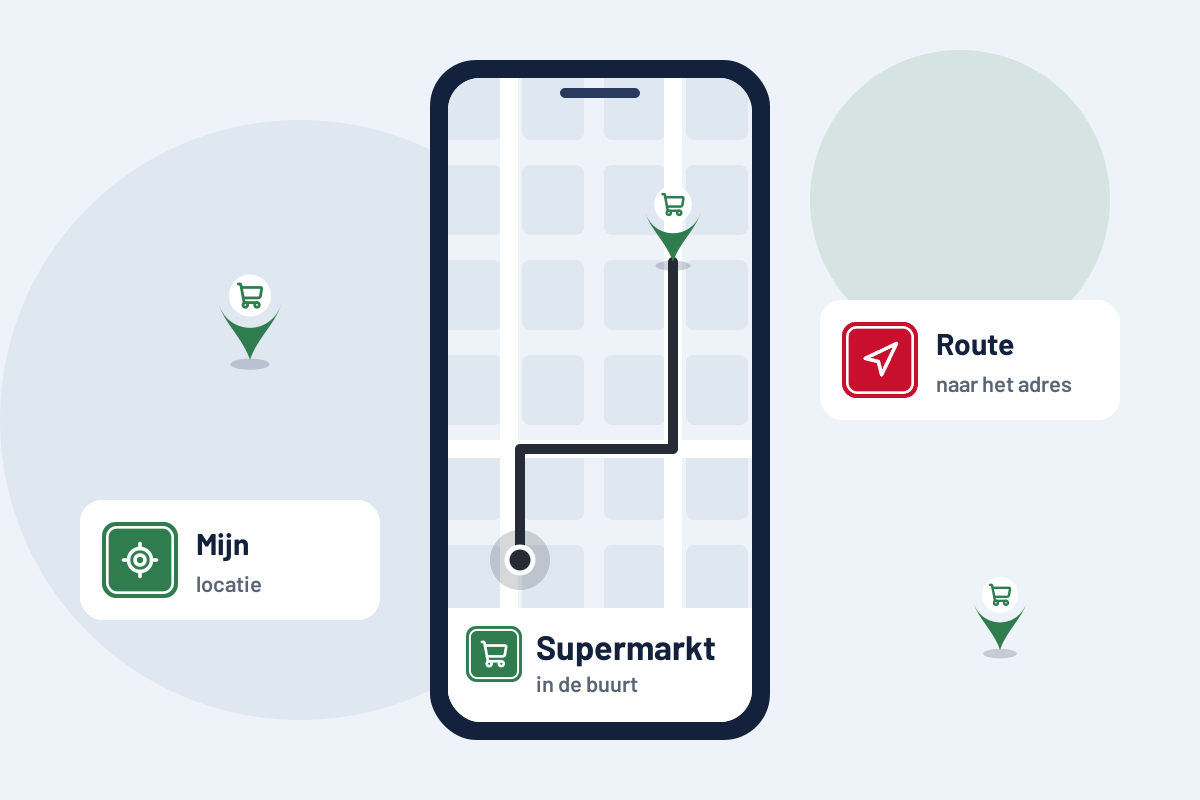 Supermarkt in de buurt: route naar de dichtstbijzijnde supermarkt op uw telefoon