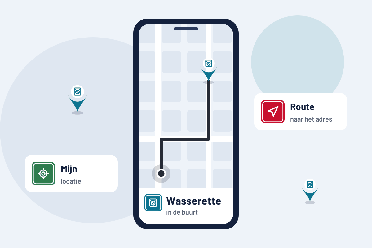 Wasserette in de buurt: route naar de dichtstbijzijnde wasserette op uw telefoon